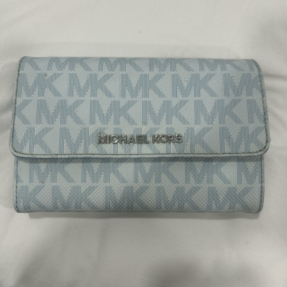Michael Kors Light Blue Monogram Clutch